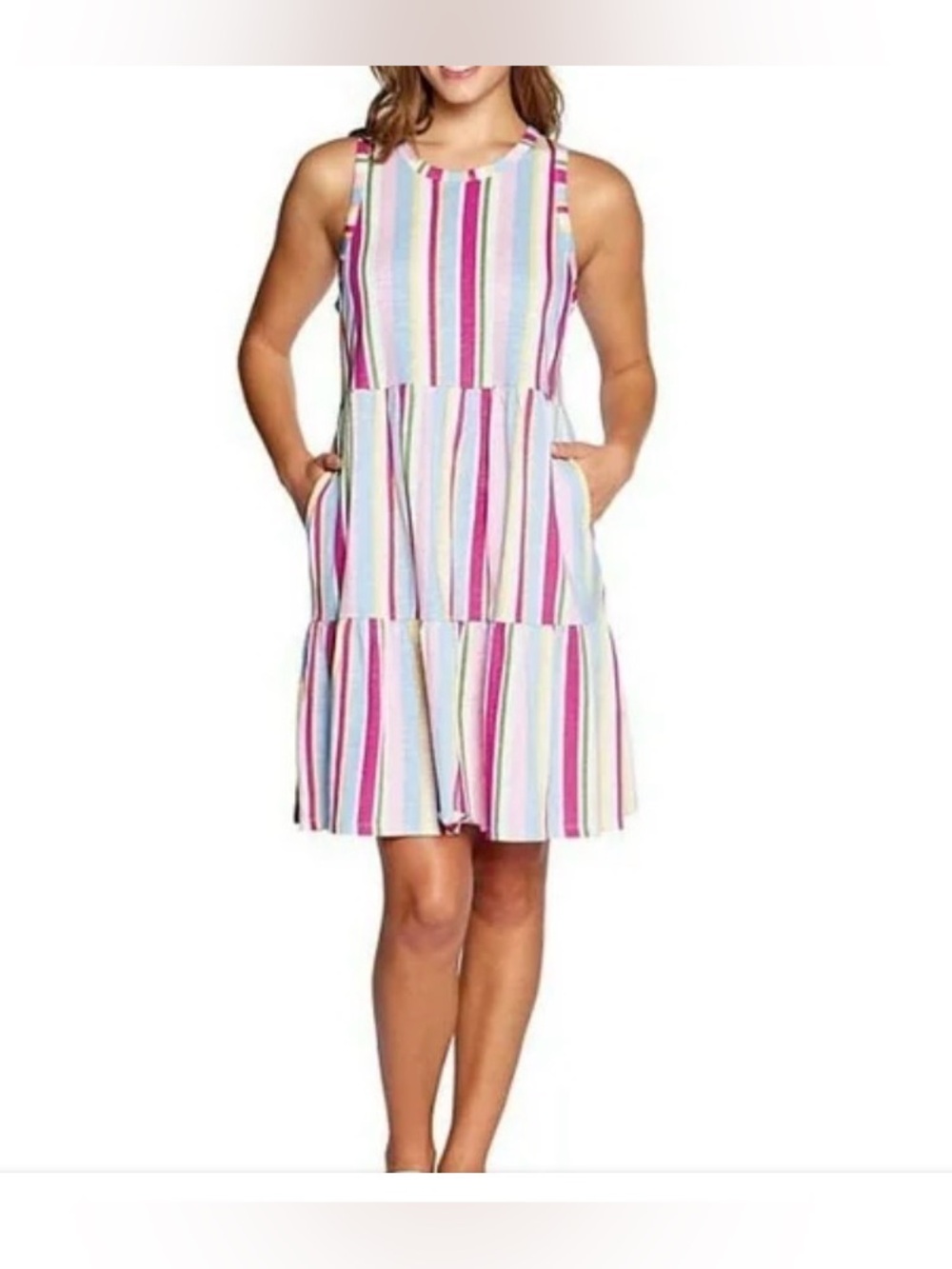 GAP Tiered Sleeveless Summer Dress in Multi Stripe Size Medium NEW